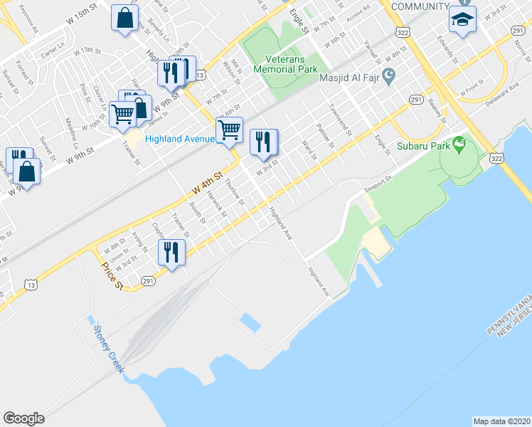 map of restaurants, bars, coffee shops, grocery stores, and more near 125 Grace Street in Chester