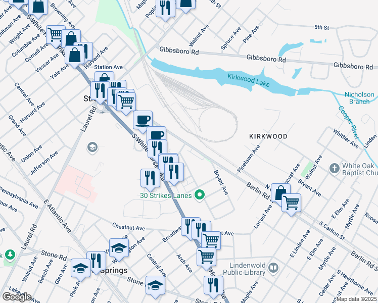 map of restaurants, bars, coffee shops, grocery stores, and more near 7 Sidney Lane in Stratford
