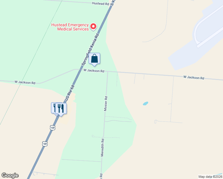map of restaurants, bars, coffee shops, grocery stores, and more near 6590 Mosier Rd in Yellow Springs
