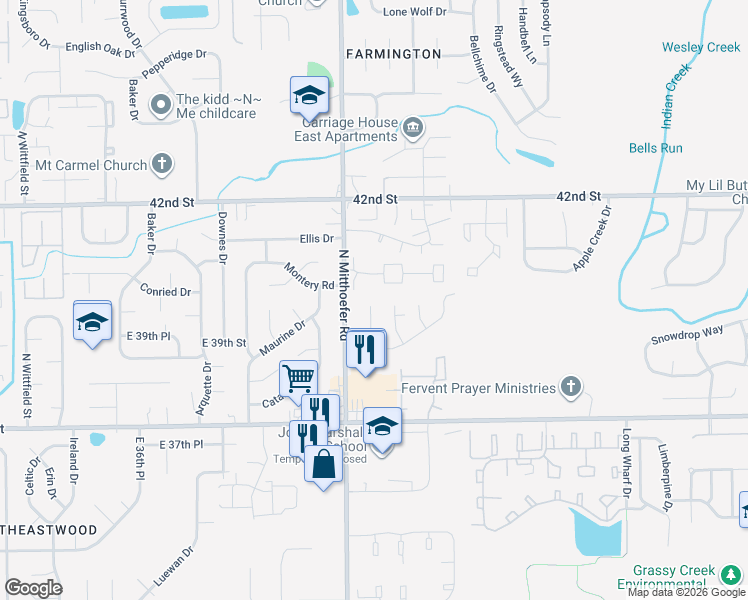 map of restaurants, bars, coffee shops, grocery stores, and more near 3943 Kivet Court in Indianapolis