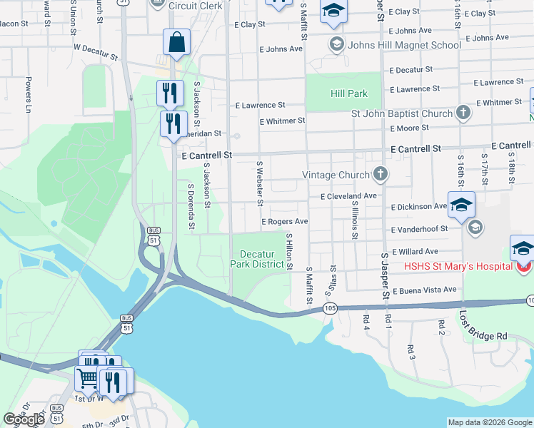 map of restaurants, bars, coffee shops, grocery stores, and more near 700-898 East Cleveland Avenue in Decatur