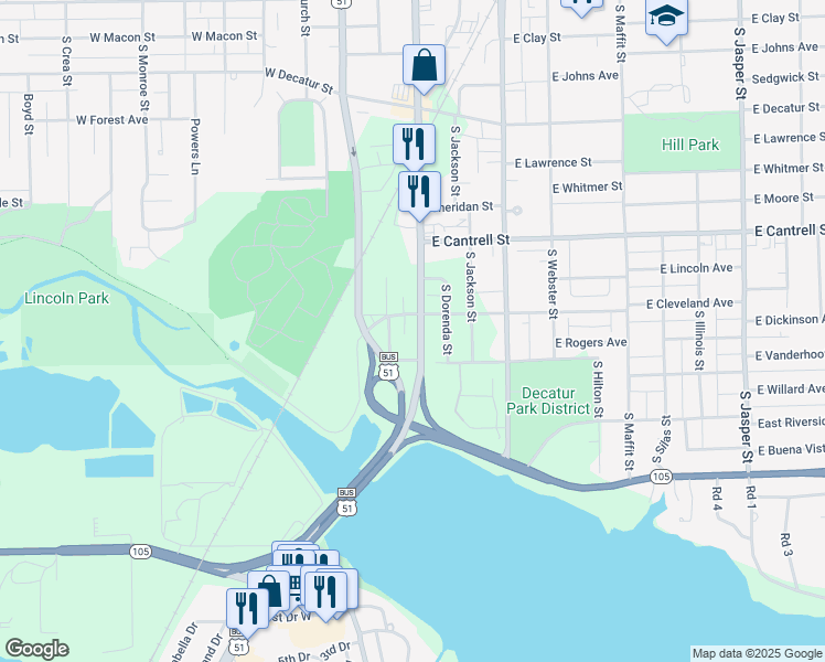 map of restaurants, bars, coffee shops, grocery stores, and more near 200-298 East Cleveland Avenue in Decatur