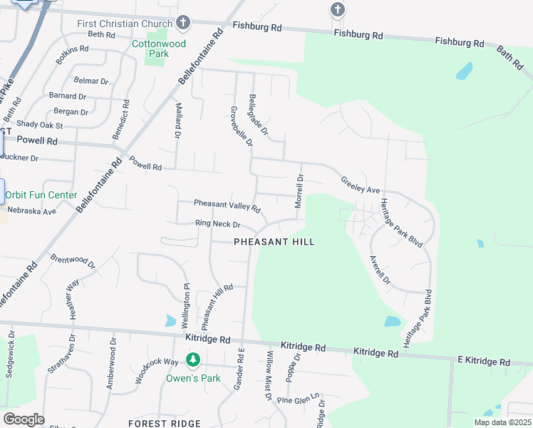 map of restaurants, bars, coffee shops, grocery stores, and more near 6523 Pheasant Valley Road in Dayton