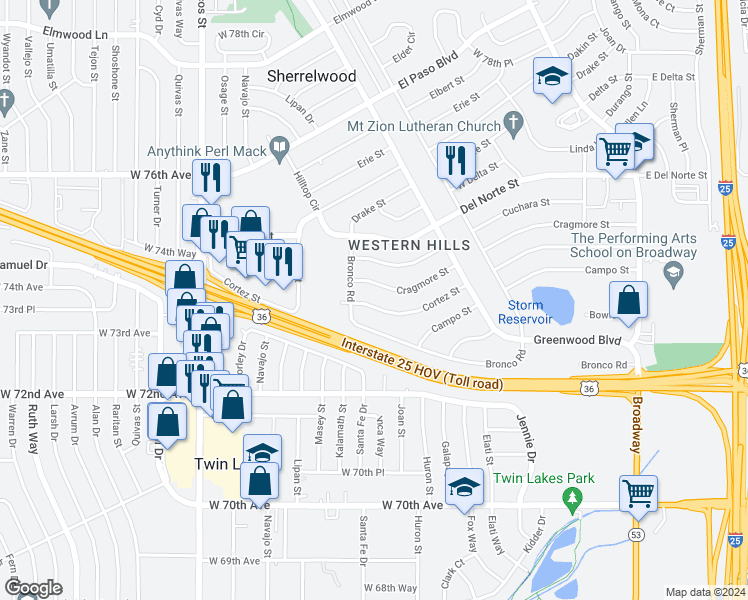 map of restaurants, bars, coffee shops, grocery stores, and more near 941 Cragmore Street in Denver