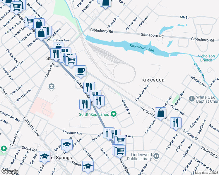 map of restaurants, bars, coffee shops, grocery stores, and more near 7 Sidney Lane in Stratford