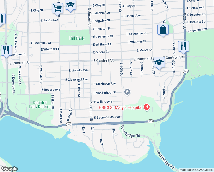map of restaurants, bars, coffee shops, grocery stores, and more near 1300-1398 E Dickinson Ave in Decatur
