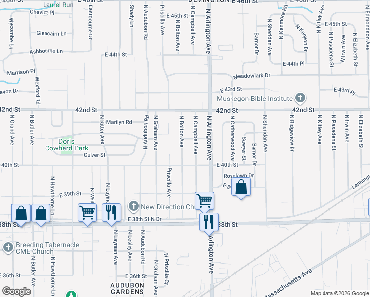 map of restaurants, bars, coffee shops, grocery stores, and more near 4055 North Bolton Avenue in Indianapolis