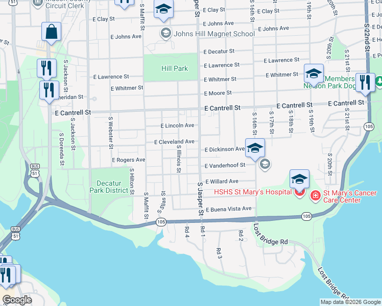 map of restaurants, bars, coffee shops, grocery stores, and more near 1101-1199 East Cleveland Avenue in Decatur