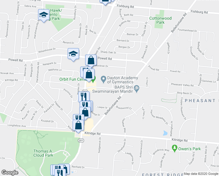 map of restaurants, bars, coffee shops, grocery stores, and more near 5073 Nebraska Avenue in Huber Heights