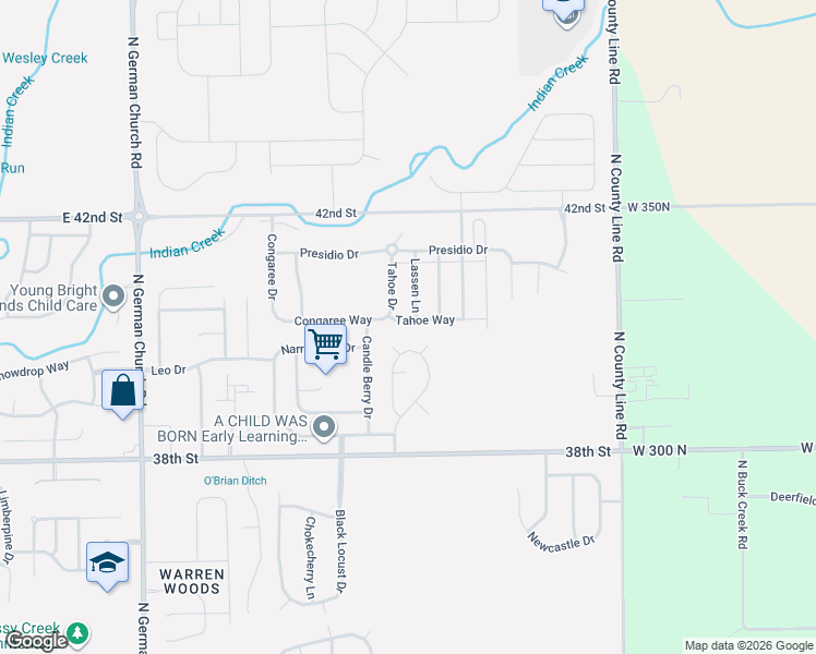 map of restaurants, bars, coffee shops, grocery stores, and more near 4027 Tahoe Drive in Indianapolis