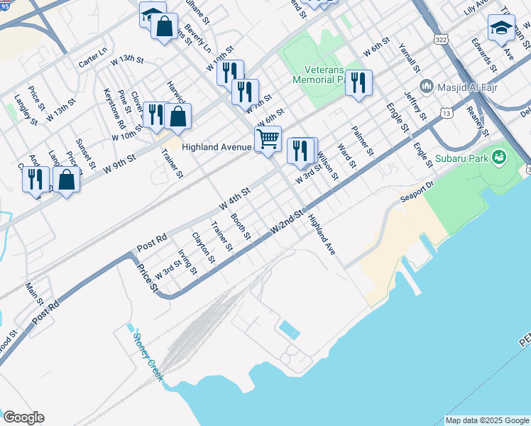 map of restaurants, bars, coffee shops, grocery stores, and more near 2926 West 3rd Street in Chester