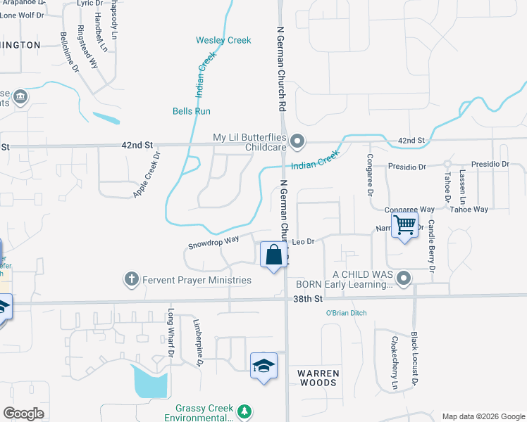 map of restaurants, bars, coffee shops, grocery stores, and more near 4049 Orchard Valley Boulevard in Indianapolis