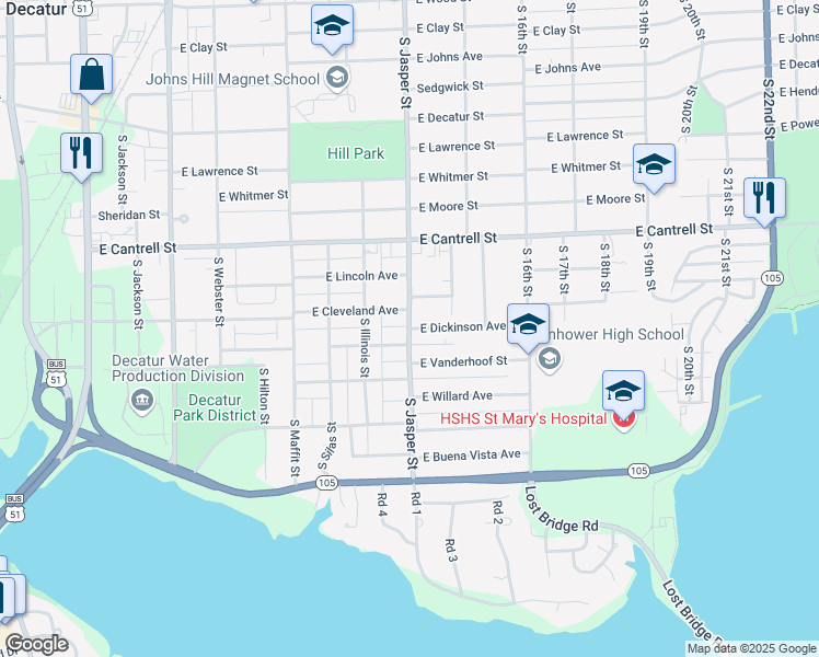 map of restaurants, bars, coffee shops, grocery stores, and more near 1200 East Dickinson Avenue in Decatur