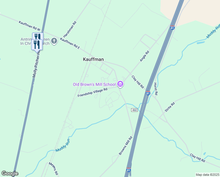 map of restaurants, bars, coffee shops, grocery stores, and more near Friendship Village Road in Franklin County