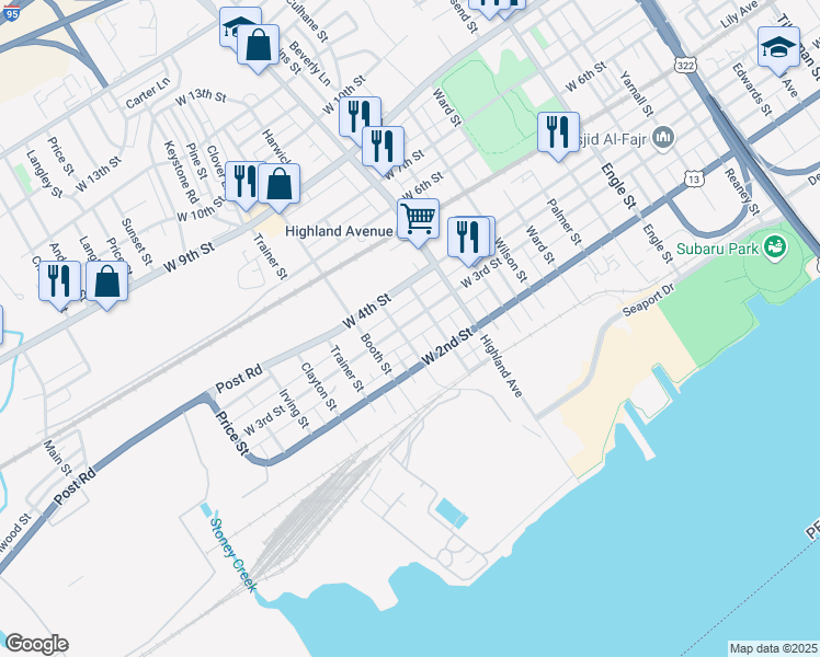 map of restaurants, bars, coffee shops, grocery stores, and more near 2925 West 3rd Street in Chester