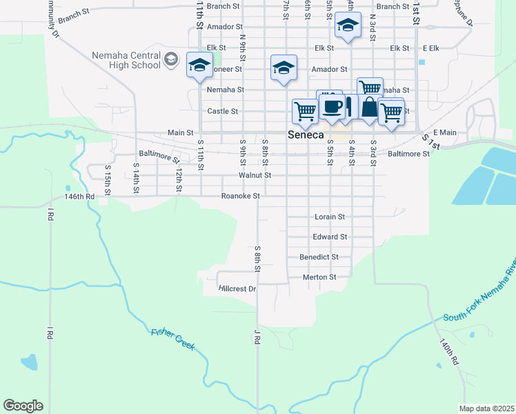 map of restaurants, bars, coffee shops, grocery stores, and more near 400 South 8th Street in Seneca