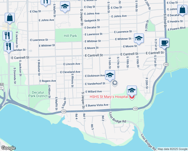 map of restaurants, bars, coffee shops, grocery stores, and more near 1300 East Dickinson Avenue in Decatur
