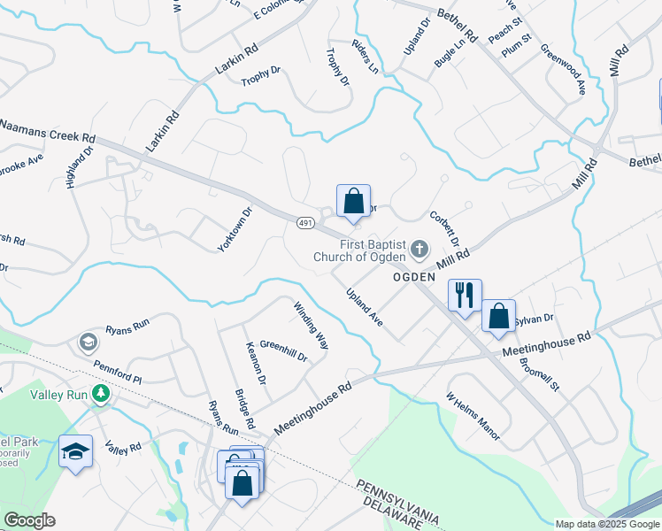 map of restaurants, bars, coffee shops, grocery stores, and more near 2644 Central Avenue in Delaware County