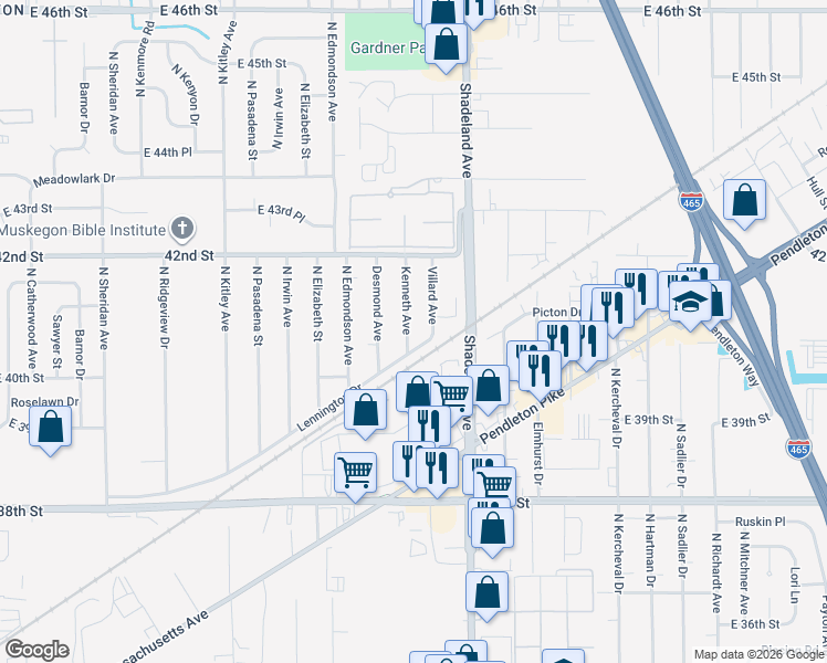 map of restaurants, bars, coffee shops, grocery stores, and more near 4020 Villard Avenue in Indianapolis