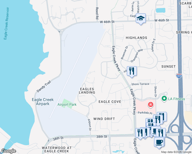 map of restaurants, bars, coffee shops, grocery stores, and more near 4230 Kestrel Court in Indianapolis