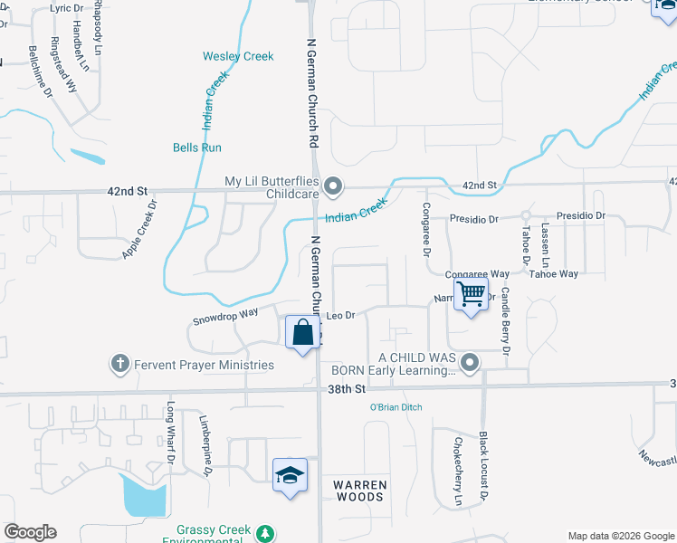 map of restaurants, bars, coffee shops, grocery stores, and more near 11025 Waterfield Place in Indianapolis