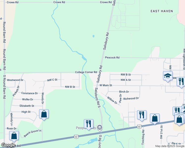 map of restaurants, bars, coffee shops, grocery stores, and more near 3123 College Corner Road in Richmond