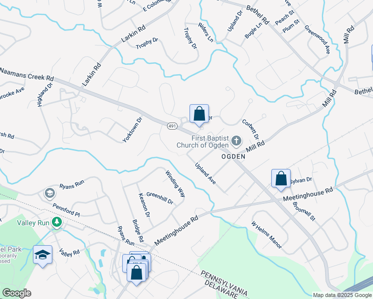 map of restaurants, bars, coffee shops, grocery stores, and more near 2644 Central Avenue in Delaware County