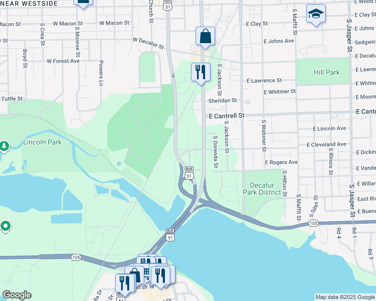 map of restaurants, bars, coffee shops, grocery stores, and more near 200 East Cleveland Avenue in Decatur