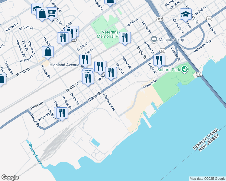 map of restaurants, bars, coffee shops, grocery stores, and more near 117 Hayes Street in Chester