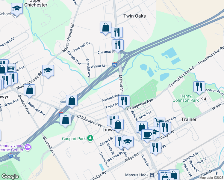 map of restaurants, bars, coffee shops, grocery stores, and more near 1927 Pleasant View Avenue in Linwood