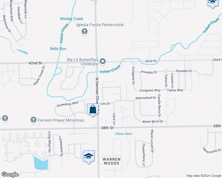 map of restaurants, bars, coffee shops, grocery stores, and more near 11109 Waterfield Place in Indianapolis