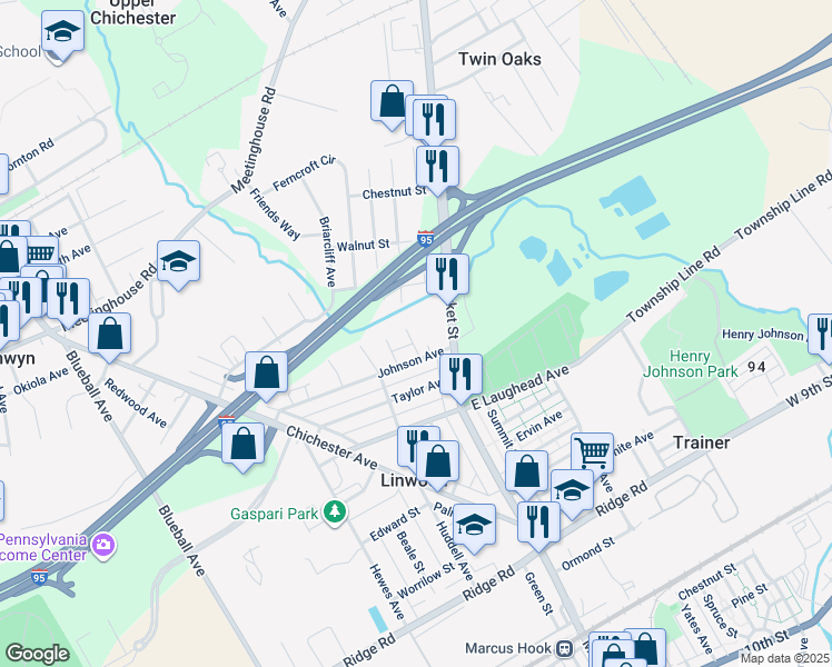 map of restaurants, bars, coffee shops, grocery stores, and more near 1927 Pleasant View Avenue in Linwood