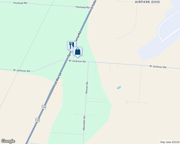 map of restaurants, bars, coffee shops, grocery stores, and more near 6590 Mosier Rd in Yellow Springs