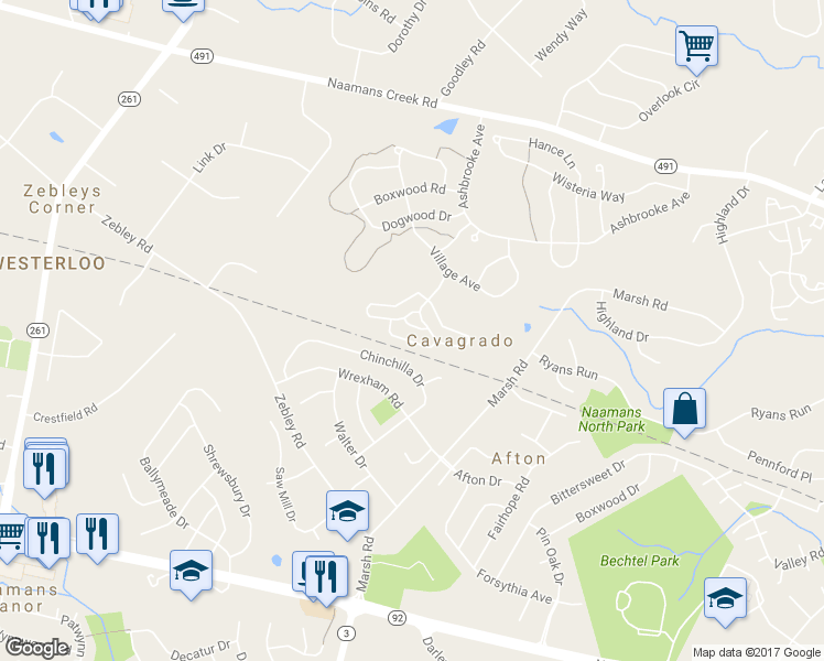 map of restaurants, bars, coffee shops, grocery stores, and more near 5212 Poplar Street in Garnet Valley