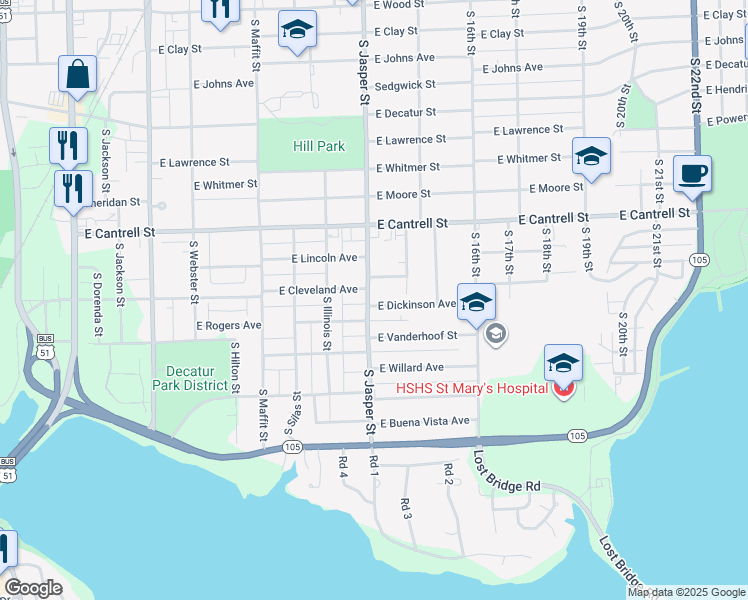 map of restaurants, bars, coffee shops, grocery stores, and more near 1200-1298 E Dickinson Ave in Decatur