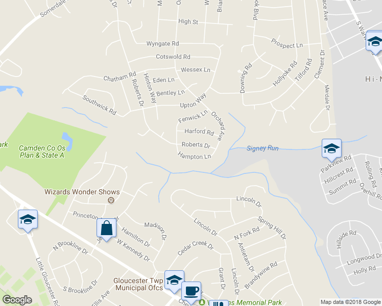 map of restaurants, bars, coffee shops, grocery stores, and more near 452 Hampton Lane in Somerdale