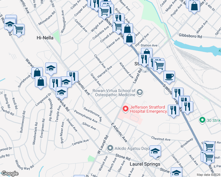 map of restaurants, bars, coffee shops, grocery stores, and more near 109 Union Avenue in Stratford