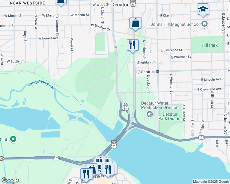 map of restaurants, bars, coffee shops, grocery stores, and more near 959 South Main Street in Decatur