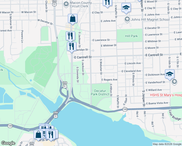 map of restaurants, bars, coffee shops, grocery stores, and more near 600 East Cleveland Avenue in Decatur