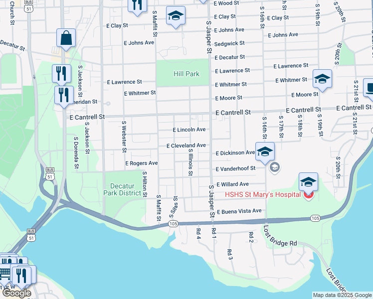 map of restaurants, bars, coffee shops, grocery stores, and more near 1001-1099 East Cleveland Avenue in Decatur