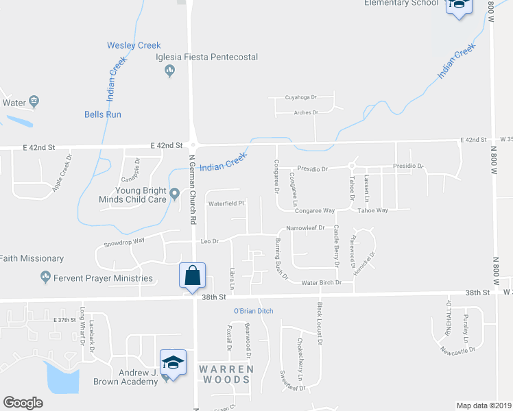 map of restaurants, bars, coffee shops, grocery stores, and more near 4034 Steelewater Way in Indianapolis