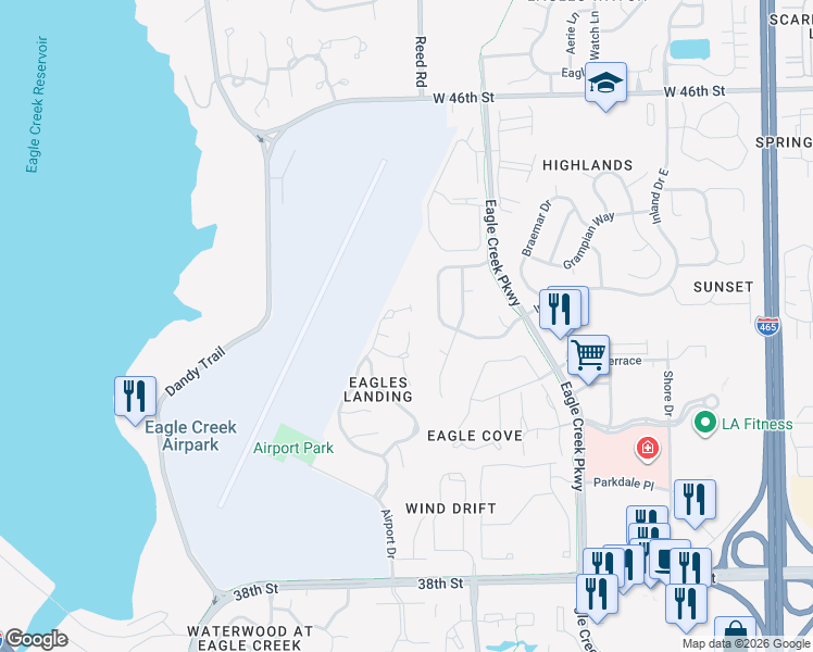 map of restaurants, bars, coffee shops, grocery stores, and more near 4230 Kestrel Court in Indianapolis