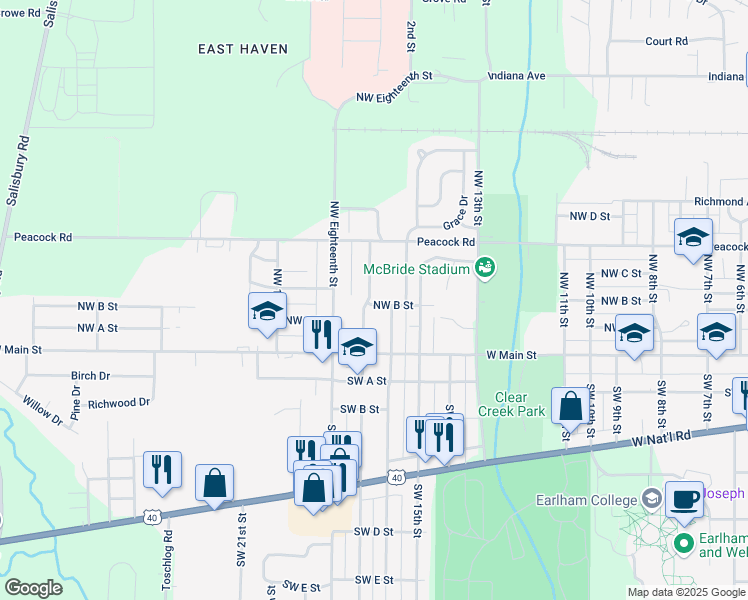 map of restaurants, bars, coffee shops, grocery stores, and more near 132 Northwest 17th Street in Richmond
