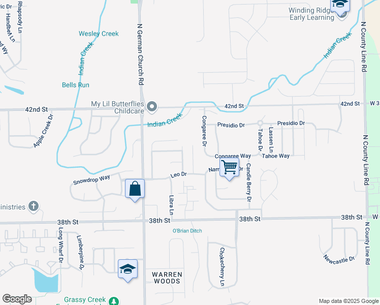 map of restaurants, bars, coffee shops, grocery stores, and more near 4034 Steelewater Way in Indianapolis