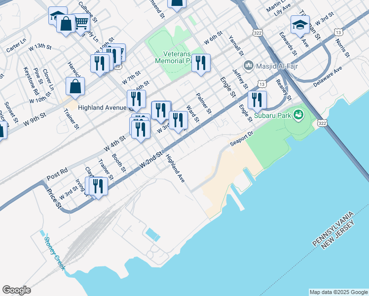 map of restaurants, bars, coffee shops, grocery stores, and more near 115 Hayes Street in Chester