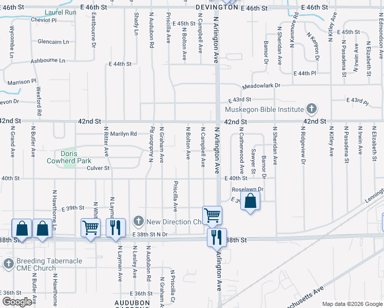 map of restaurants, bars, coffee shops, grocery stores, and more near 4055 North Bolton Avenue in Indianapolis