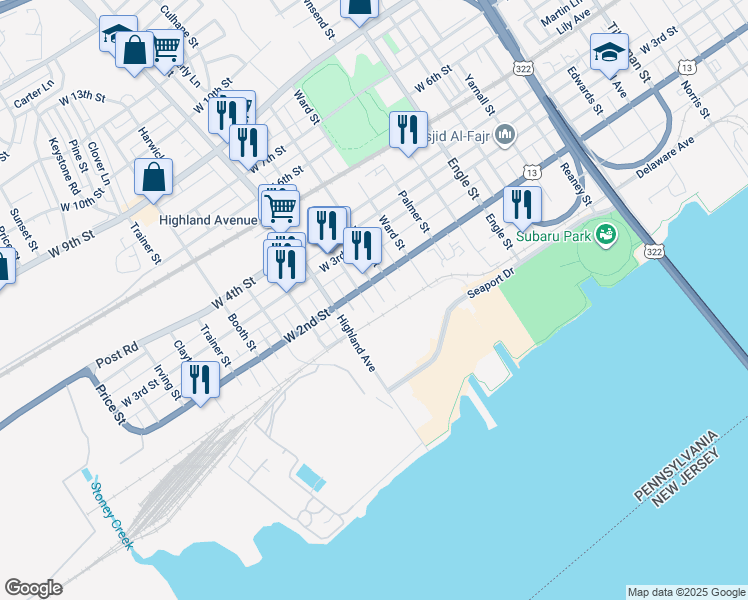 map of restaurants, bars, coffee shops, grocery stores, and more near 117 Hayes Street in Chester