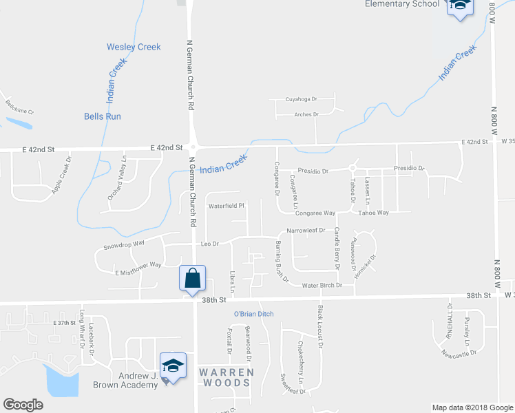 map of restaurants, bars, coffee shops, grocery stores, and more near 4034 Steelewater Way in Indianapolis