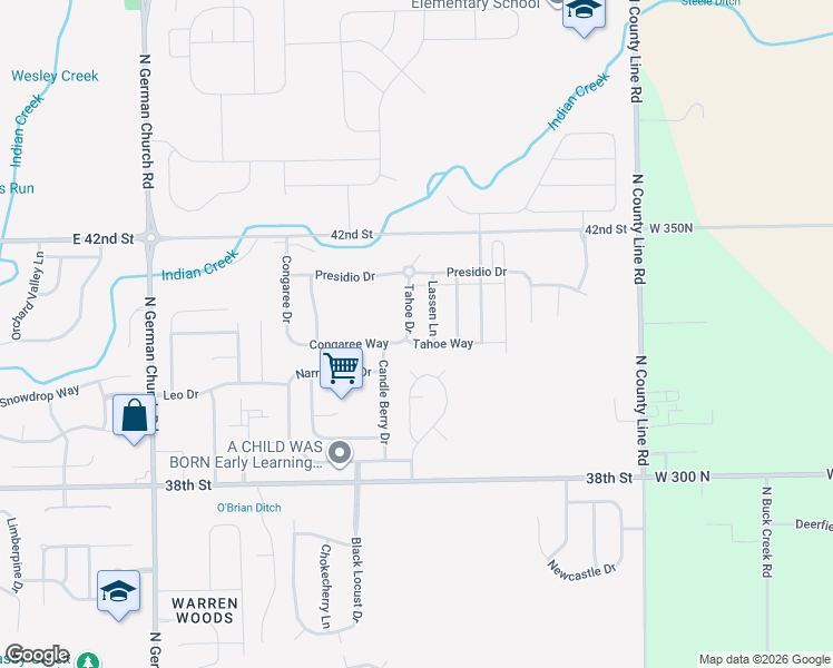 map of restaurants, bars, coffee shops, grocery stores, and more near 4027 Tahoe Drive in Indianapolis