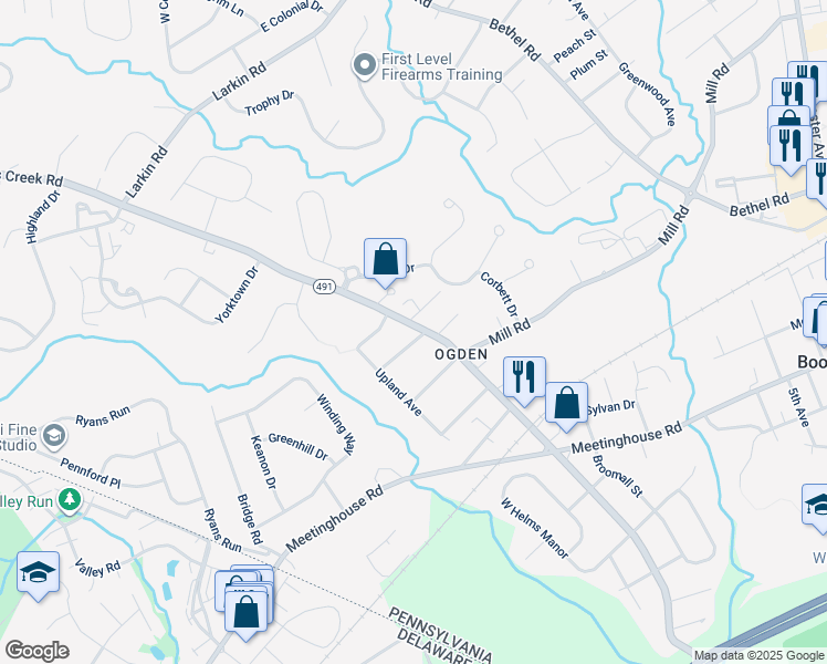 map of restaurants, bars, coffee shops, grocery stores, and more near 3414 Naamans Creek Road in Ogden